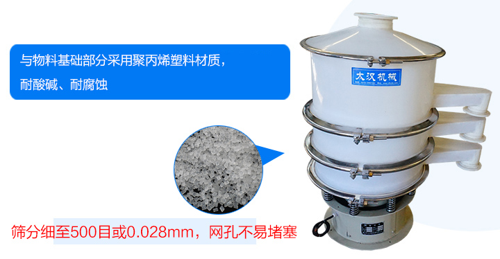 耐強酸、強堿腐蝕、物料不易變質(zhì)、不堵網(wǎng)、篩分效率高、使用壽命長