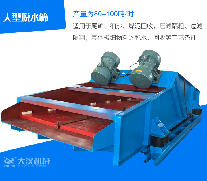 大型脫水篩適用于尾礦、細(xì)沙、煤泥回收,壓濾隔粗、過濾 隔粗,其他極細(xì)物料的脫水、回收等工藝條件