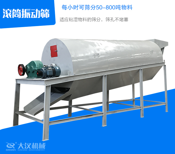 滾筒振動篩適應粘濕物料的篩分，篩孔不堵塞