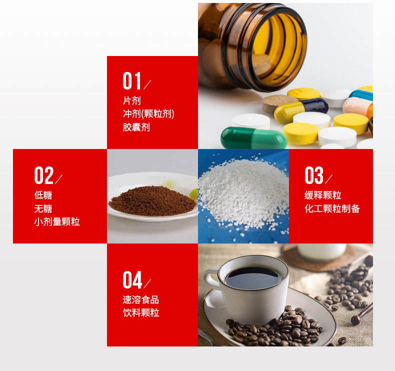 低糖顆粒、藥劑顆粒、化工顆粒、飲料顆粒等均可使用無塵投料站 